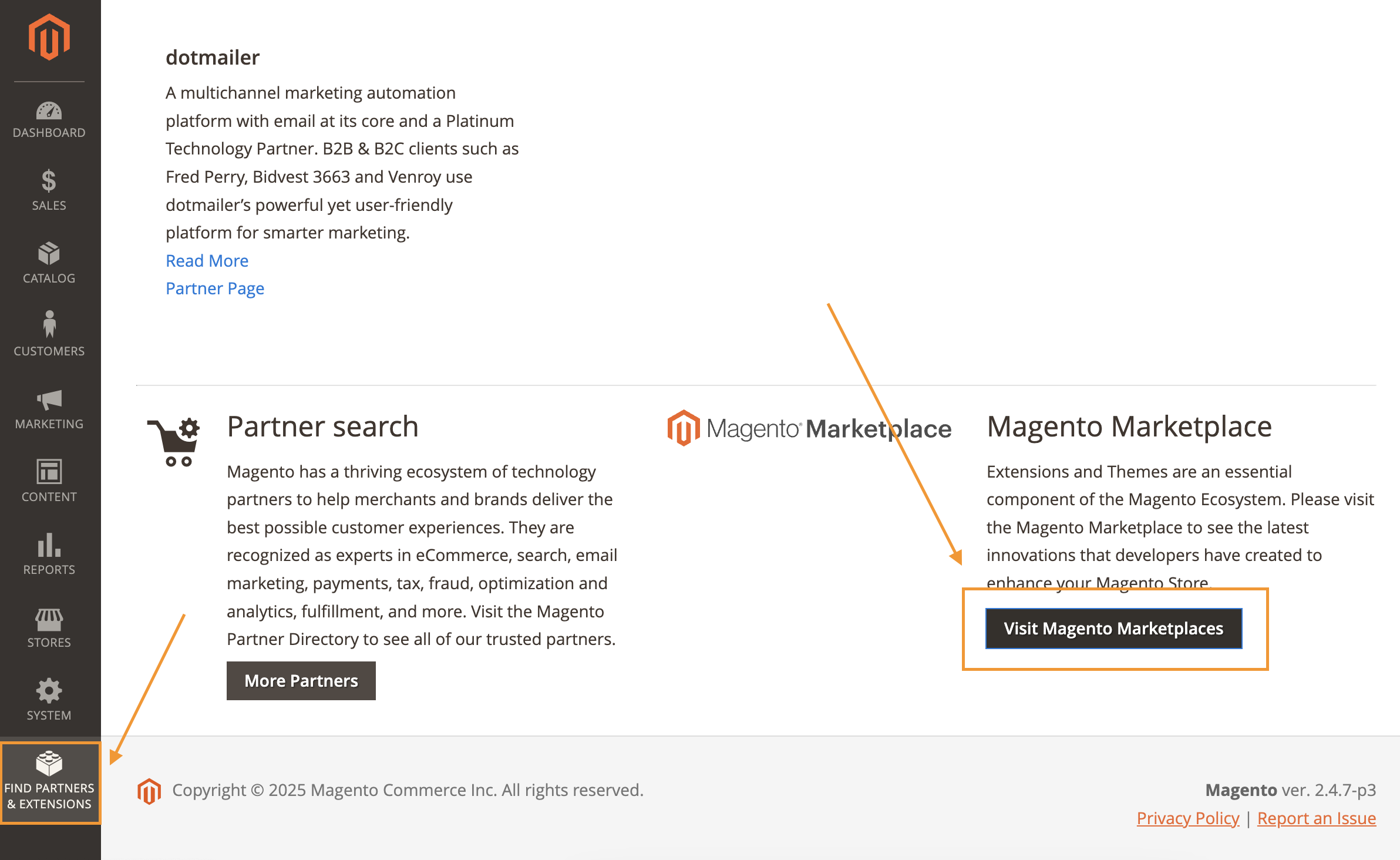 Magento Dashboard - Homepage