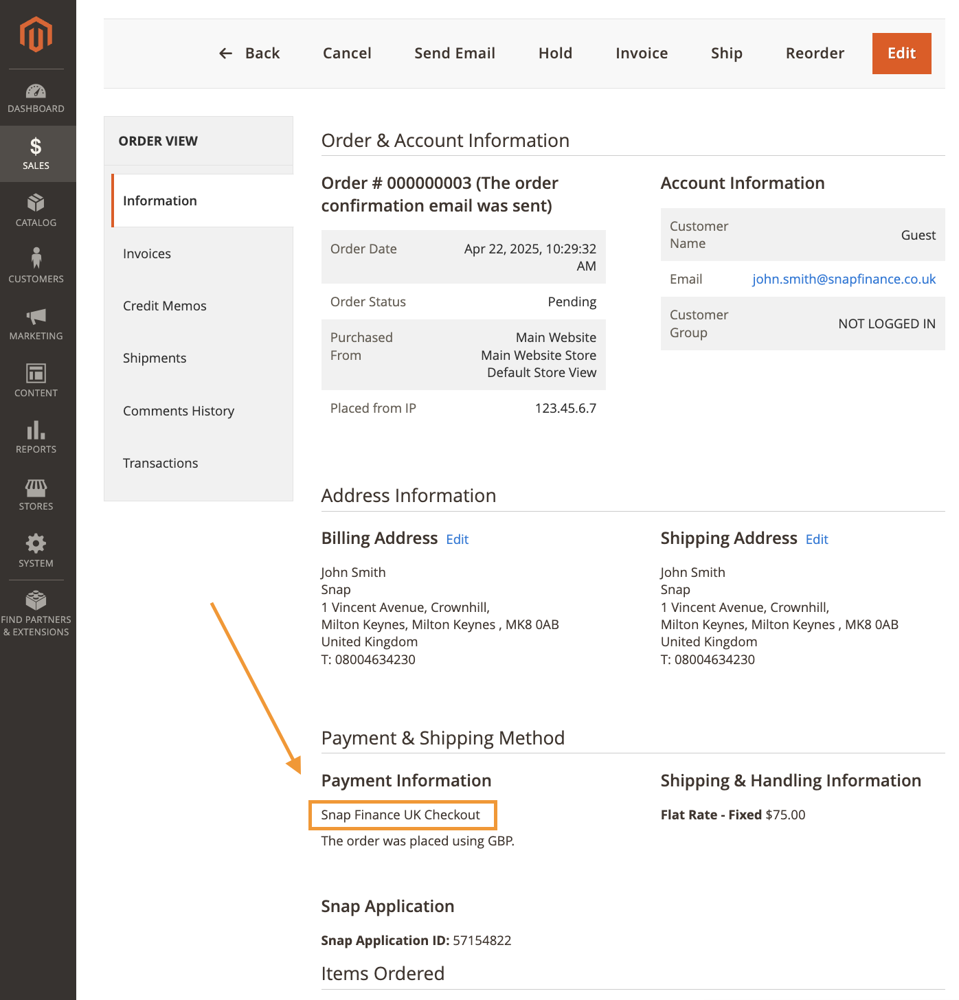 Magento plugin - Order payment info