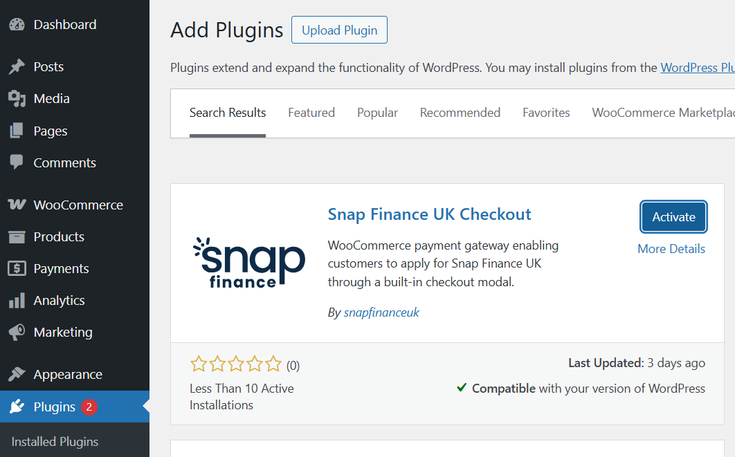 Activate Plugin - Snap Finance UK