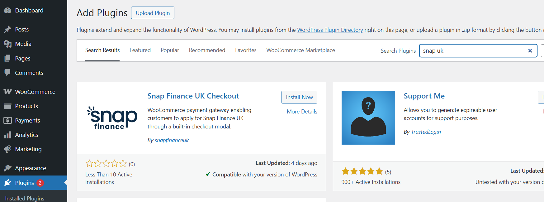 Search & Install Plugin - Snap Finance UK