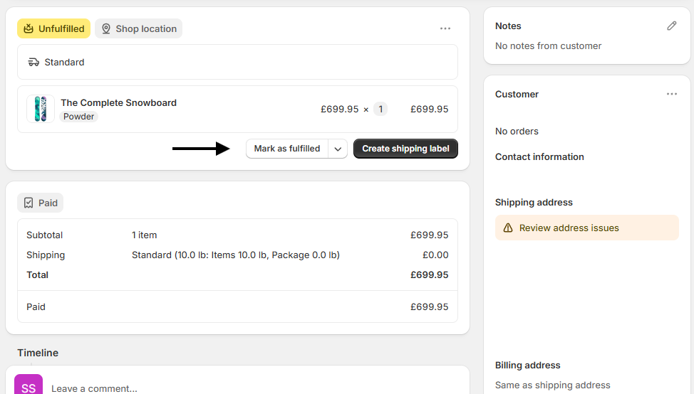 Fulfilling via Shopify